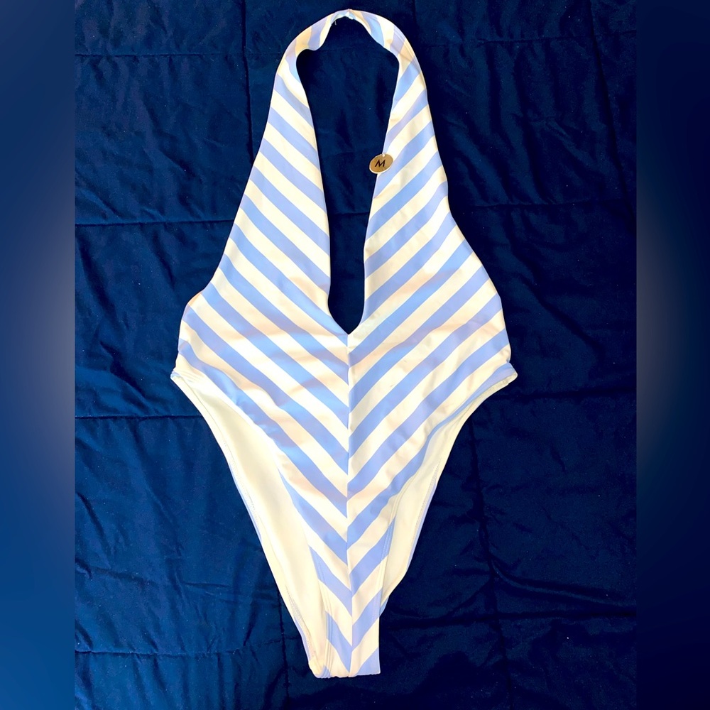 NWT Forever 21 Striped swimsuit one piece halter